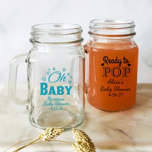 Personalized 24 pcs Printed Glass Mason Jar with Handle Large Glass Favors, Baby Shower Favors, Favors DESIGN-MG33 Baby Shower Favors