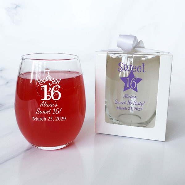 Personalized 24 Pieces Stemless Wine Glass Sweet 16 Favors, Sweet 16 Party Favors, Sweet Sixteen Favors, DESIGN-MG26 - Sweet 16 Favors