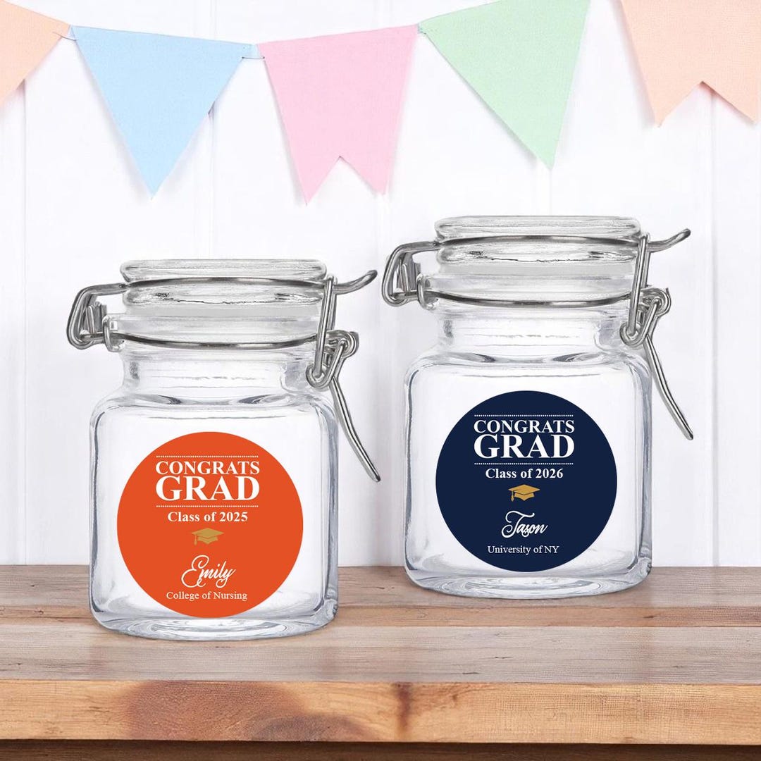 Personalized 12 Pieces Congrats Grad Container Vintage Glass Favor ...