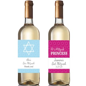 Personalized 6 Pieces Bar Mitzvah Favors or Bat Mitzvah Favor Wine Waterproof Labels Stickers MG31-X Mitzvah Favors Birthday Large Labels