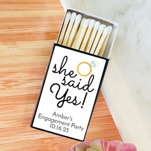 Personalized 50 Pcs She Said Yes Matchbox with Labels Favors, Engagement Party Matches Favors MG44-Y Matchbox Bridal Shower Favors