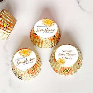 Personalized 108 Pieces A Little Ray of Sunshine is on the Way Reese Stickers Only, Baby Shower Favors Stickers ONLY ( MG40 )