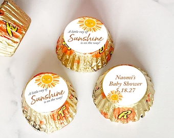 Personalized 108 Pieces A Little Ray of Sunshine is on the Way Reese Stickers Only, Baby Shower Favors Stickers ONLY ( MG40 )