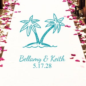 Beach Palm Tree Personalized Wedding Aisle Runner - Plain White 33g Non-Woven Aisle Runner - Sheer Aisle Runner