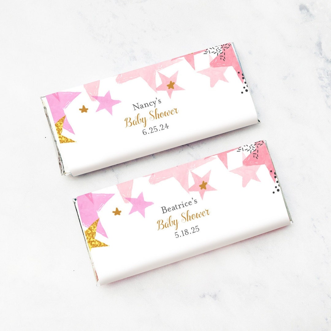 Personalized 12 Pcs Pink Gold Stars Hershey Chocolate Bar, Baby Shower ...