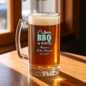 Personalized 12 pieces Printed Beer Mug Glass Favors, Beer BBQ and Babies DESIGN-MG5U Baby Shower Favors