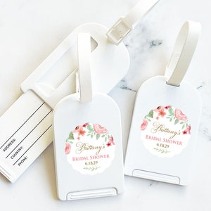 Personalized 12 Pieces Pink Floral Bridal Shower Luggage Favors, Bridal Shower Travel Party Favors, With Personalized Labels (MG818)