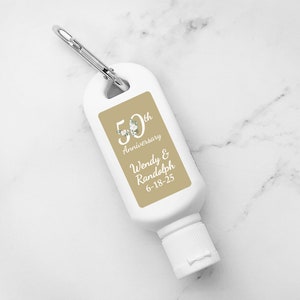 Personalized 6 Pieces Golden 50th Wedding Anniversary Mini Sunscreen Favors, Golden 50th Anniversary Sunscreen Party Favors (MG833)