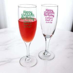 Personalized 24 pieces Printed Champagne Flute Glass Favors, Happy Sweet 16 DESIGN-MG5L Sweet 16 Birthday Favors