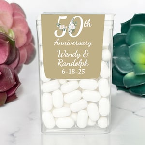 Personalized 12 Pieces Golden 50th Anniversary Tic Tac Favors with Candies, Golden 50th Anniversary Favors Tic Tac Favors  (MG833) Assembled