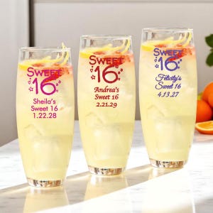 Personalized 24 pieces Printed Stemless Champagne Flute Favors Sweet 16 DESIGN-MG5J Sweet Sixteen Favors