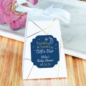 Personalized 12 Pieces Twinkle Twinkle Little Star Baby Shower Favor Box with Gold Foil Accent, Baby Shower Container Favor Boxes (MG22)