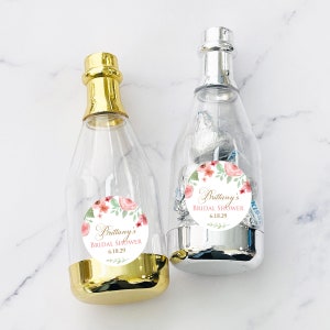 Personalized 12 Pieces Bridal Shower Floral Metallic Champagne Plastic Bottle Favor Container, MG818-I, Bridal Shower Party Favors