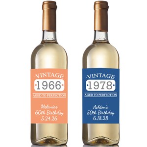 Personalized Vintage Aged to Perfection Wine Bottle Waterproof Labels Favors, Birthday Wine Labels Large Favors MG1-X Wine Birthday Favors