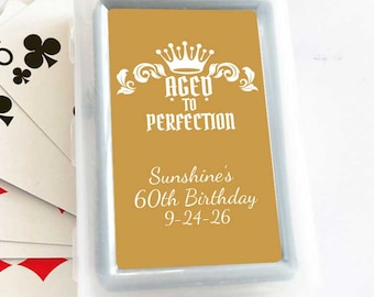Personalized 10 Pieces Aged To Perfection Birthday Playing Cards Stickers Favors, Birthday Playing Cards Favors (MG836)
