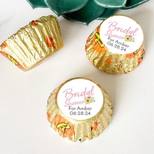 Personalized 108 Pcs Bridal Shower Sunflower Party Labels for Reese Mini Cups Favors, MG45-E Bridal Favor Labels For Reese Butter Favors image 1