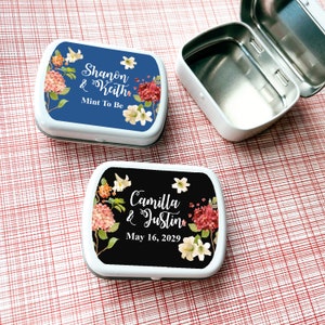 Personalized 8 Pcs Floral Hydreangea White Mint Tin Containers with Labels Favors, Flower Wedding Empty Mint Tin Favors