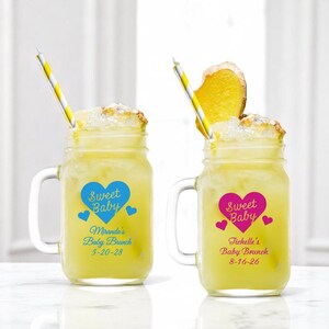 Personalized 24 pcs Printed Glass Mason Jar w/ Handle Large Glass Favors Sweet Baby Baby Shower Favors DESIGN-MG8o Baby Shower Favor
