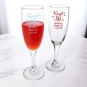 Personalized 24 pieces Printed Champagne Flute Glass Favors, Sweet 16 Hearts DESIGN-MG5D Sweet 16 Birthday Favors