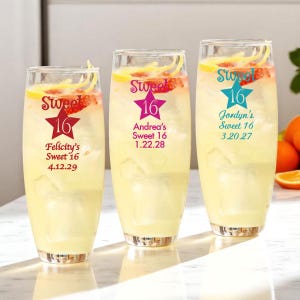 Personalized 24 pieces Printed Stemless Champagne Flute Favors Sweet 16 Star DESIGN-MG5G Sweet Sixteen Favors