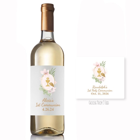 Etiquetas de vino de primera comunión florales Botella de vino de
