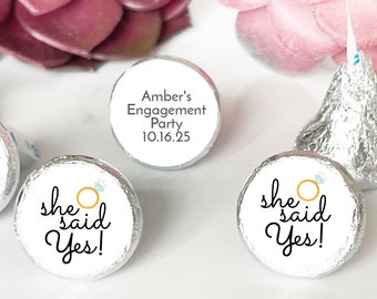 Personalized 108 Pcs She Said Yes Party Kisses Labels Favors, Engagement Party Label Favors MG44-E Shower Favor Labels For Hershey Kisses