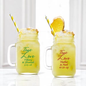 Personalized 24 pieces Printed Glass Mason Jar w/ Handle Large Glass True Love Wedding Favor Ideas DESIGN-MG8W Wedding Favors