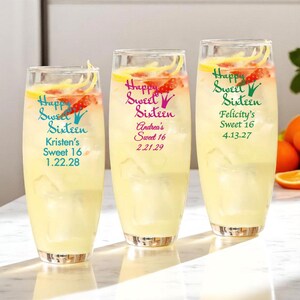 Personalized 24 pieces Printed Stemless Champagne Flute Favors Happy Sweet 16 DESIGN-MG5E Sweet Sixteen Favors