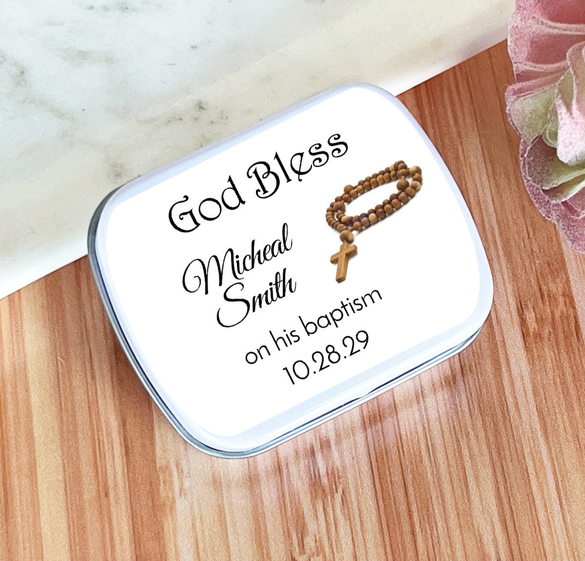 Communion Mint Personalized 8 Pieces Rosary Baptism Communion Personalized Mint Tins ...