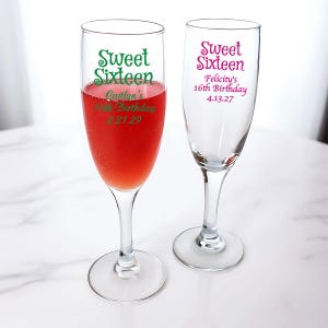 Personalized 24 pieces Printed Champagne Flute Glass Favors, Sweet Sixteen DESIGN-MG5N Sweet 16 Birthday Favors