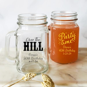 Personalized 24 pcs Printed Glass Mason Jar w/ Handle Large Glass Favors Birthday Party Favors DESIGN-MG215 Birthday Party Favors