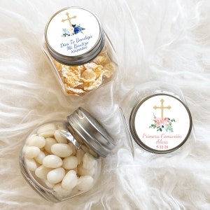 Personalized 12 Pieces Mini Glass Cross Baptism Confirmation Communion Favors, Cross Baptism Confirmation Communion Candy Favor Jars