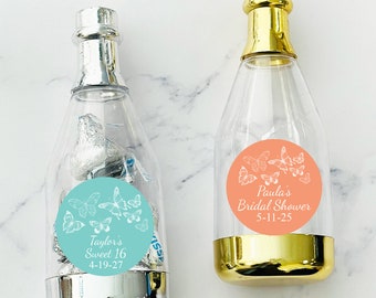 Sweet 16 Quinceañera Favors, Personalized 12 Pcs Champagne Plastic Bottle Favor Container with Labels  MG56-i, Sweet 16 Quinceañera Favors