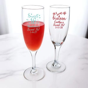 Personalized 24 pieces Printed Champagne Flute Glass Favors, Sweet 16 Favors DESIGN-MG26 Sweet Sixteen Favors