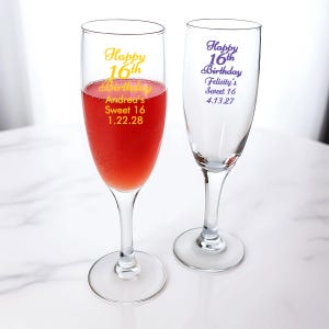 Personalized 24 pieces Printed Champagne Flute Glass Favors, Happy Sweet Sixteenth 16th Birthday DESIGN-MG5M Sweet 16 Favors