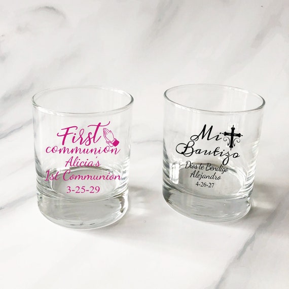 Personalized 24 Pieces Baptism First Communion Personalized Printed Votive  Candle Holder Glass or Shot Glass DESIGN-MG35 Shot Glass Favors 