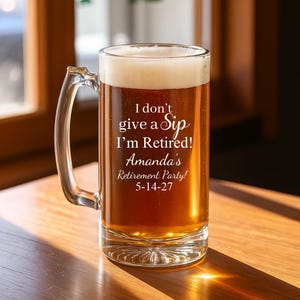 Personalized 12 pieces Printed Beer Mug Glass Favors, Retirement DESIGN-MG213 Retirement Party Favors