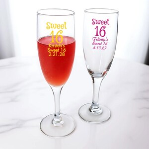 Personalized 24 pieces Printed Champagne Flute Glass Favors, Sweet 16 DESIGN-MG5F Sweet Sixteen Favors