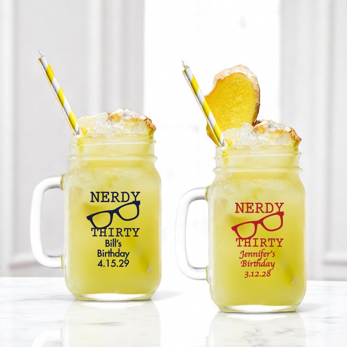 Personalized 24 pieces Printed Glass Mason Jar w/ Handle Large Nerdy Thirty  Favor Ideas DESIGN-MG4F Thirty Birthday Favors