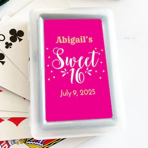 Personalized 10 Pieces Sweet 16 Hot Pink Gold Playing Cards Stickers Favors, Sweet 16 Favors, Sweet Sixteen Playing Cards Favors (MG828)