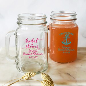 Personalized 24 pcs Printed Glass Mason Jar w/ Handle Large Glass Favors Bridal Shower Favors DESIGN-MG214 Engagement Party Favors