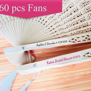 Personalized 60 Pieces Sandalwood Fan Favors with Personalized Clear Stickers (MG128)