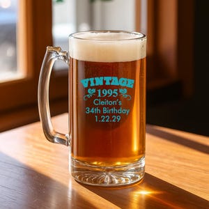 Personalized 12 pieces Printed Beer Mug Glass Favors, Vintage Age Birthday Favor Ideas DESIGN-MG4K Birthday Favors