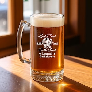 Personalized 12 pieces Printed Beer Mug Glass Favors, Last Toast On The Coast DESIGN-MG69 Bach Party Favors