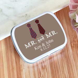 Personalized 8 Pcs Mr and Mr White Mint Tin Containers with Labels Favors, Wedding Mint Tin Favors : Empty