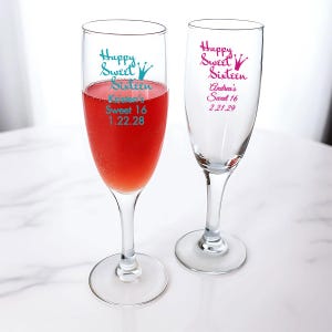 Personalized 24 pieces Printed Champagne Flute Glass Favors, Happy Sweet 16 DESIGN-MG5E Sweet Sixteen Favors