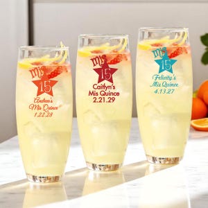 Personalized 24 pieces Printed Stemless Champagne Flute Favors Sweet 15 Star DESIGN-MG5H Mis Quince Favors
