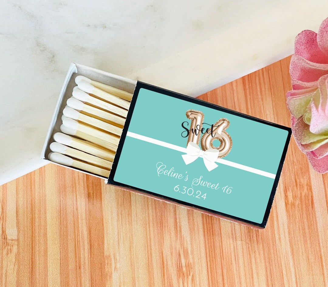 Sweet 16 Favors In Bulk
 Personalized 50 Pcs Sweet 16 Balloon Matchbox With Labels Favors