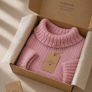 Pink chunky turtleneck sweater hand knit oversized cozy winter thick image 6