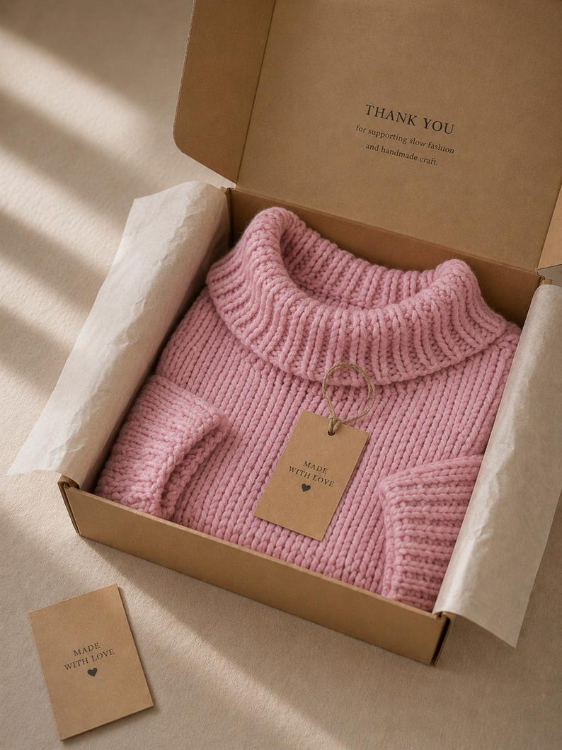 Pink chunky turtleneck sweater hand knit oversized cozy winter thick image 6